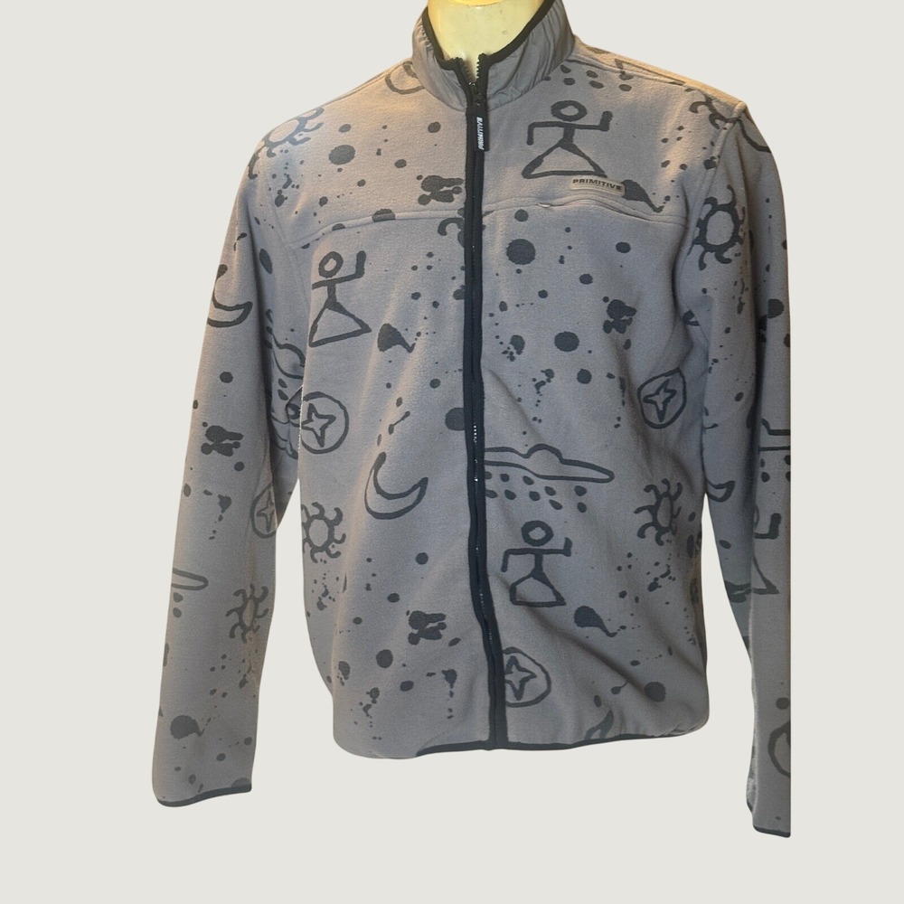 Primitive Skateboarding Mens L Gray Doodle Celestial All Over Print Fleece